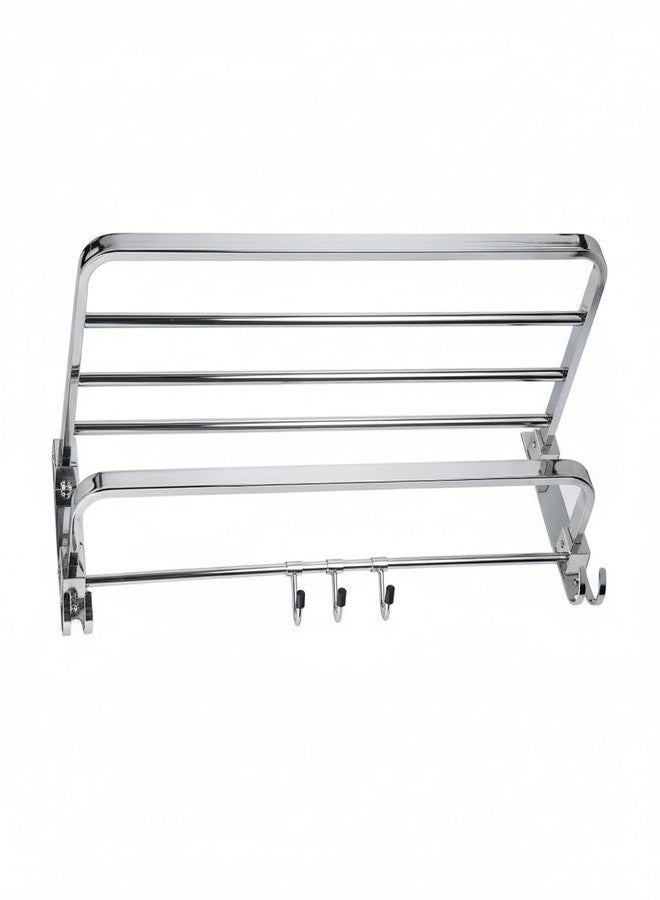 CCCEI Dual SS Foldable Towel Rack for Bathroom | Heavy-Duty Stainless Steel Wall Mounted Towel Holder | Space-Saving Bathroom Steel Rack & Hanger Shelf Utility Rack Gift for Men (24" Inch) - Image 1